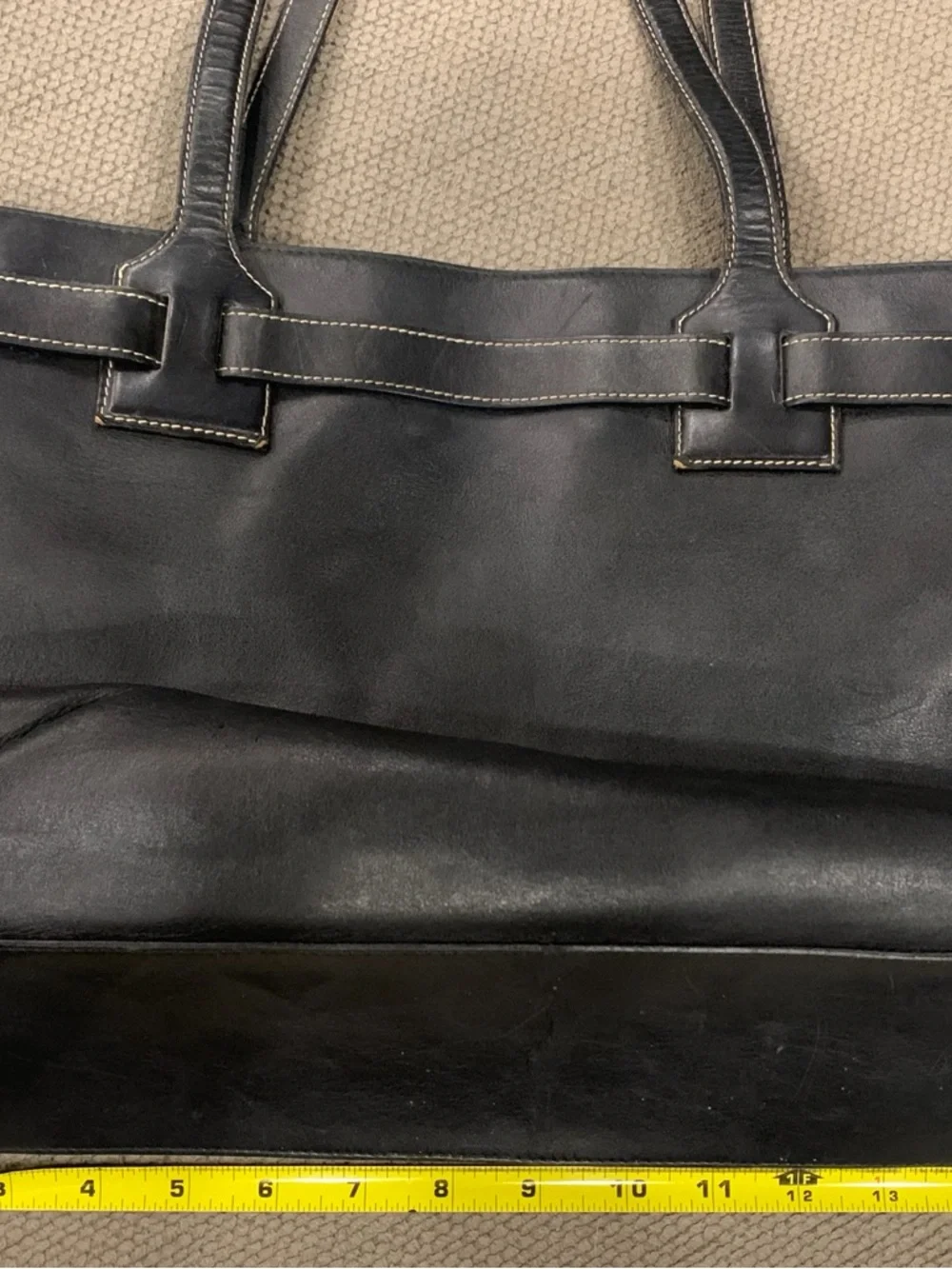 Vintage Gucci Large Soft, Black, Leather Tote with Front Zip Pockets.